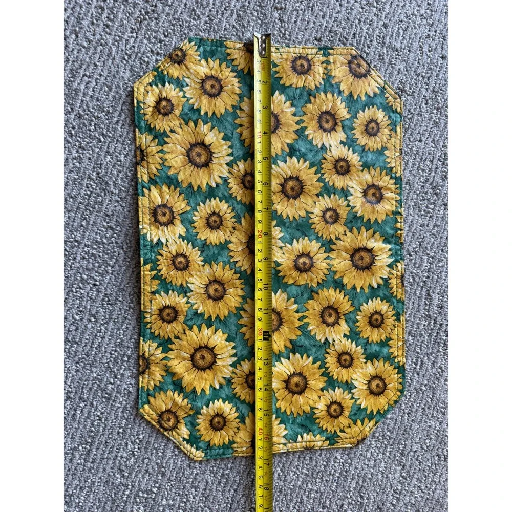 Vintage Sunflower Quilted Placemats Set of 5 Teal Green Yellow Floral Farmhouse